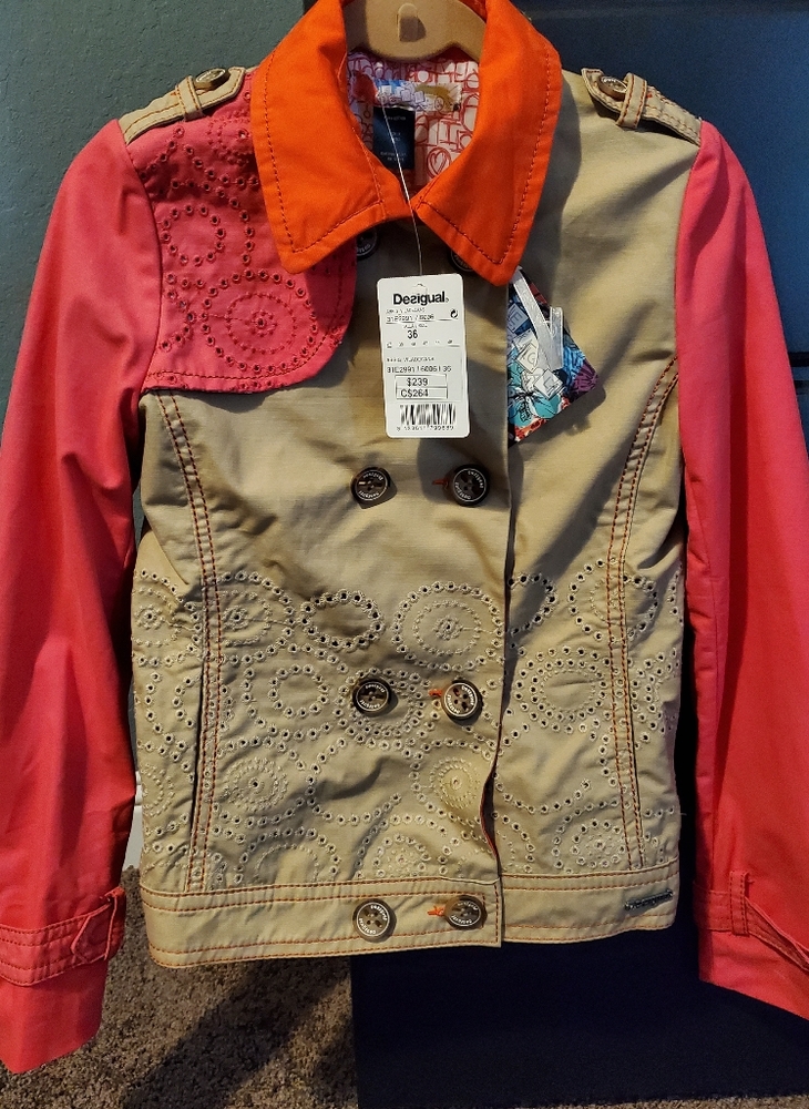 NWT Desigual pink Fuschia orange eyelet jacket